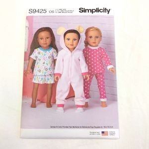 Simplicity S9425 Pajamas for American Girl Doll & 18" dolls. 3 styles